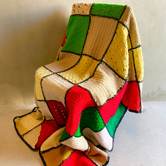 【1970s USA vintage】グラニーブランケット クロシェ ラグ マルチカラー