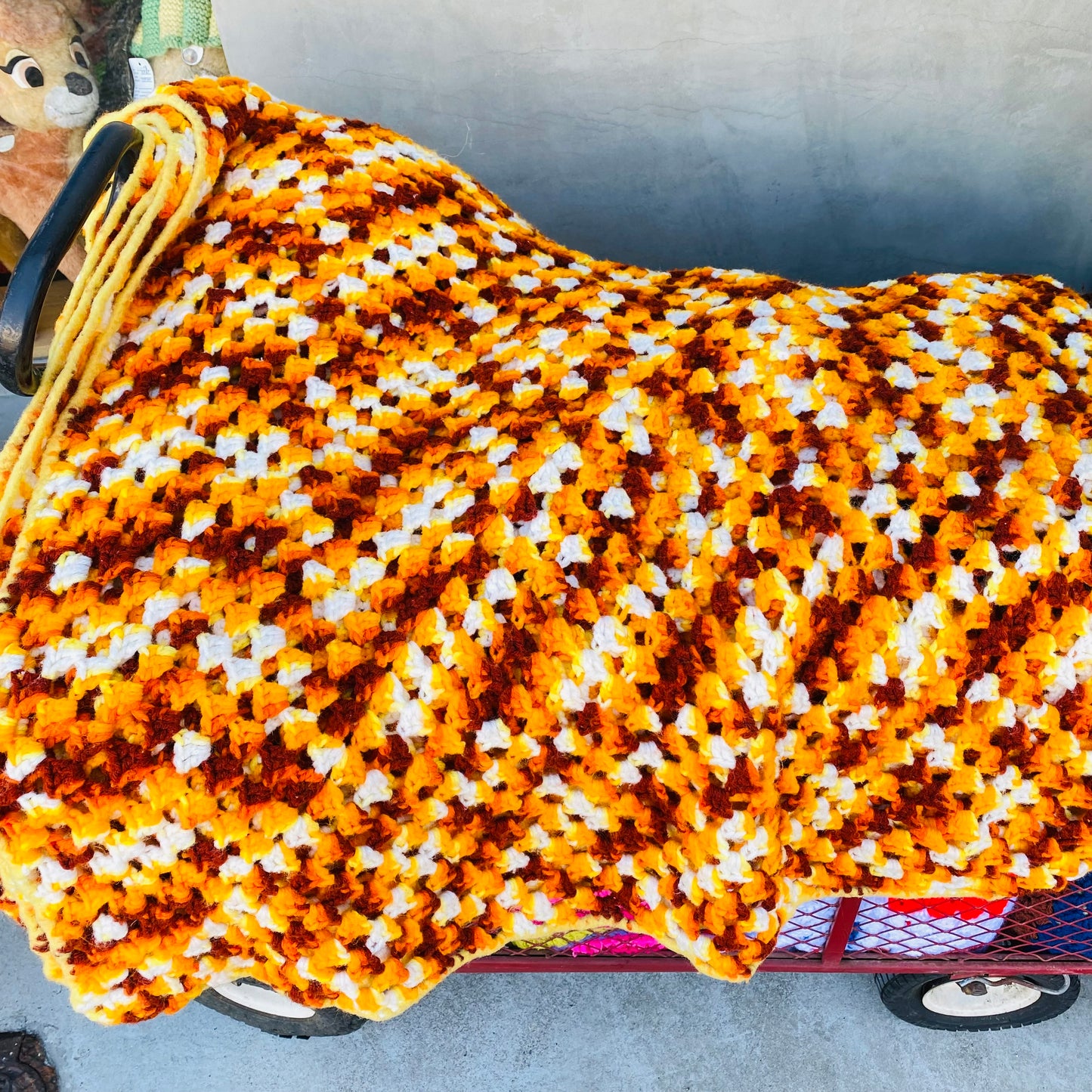 【1970s USA vintage】グラニーブランケット オレンジ グラデーション