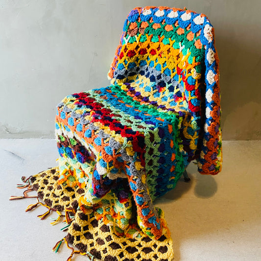 【1970s USA vintage】グラニーブランケット ラグ カラフル