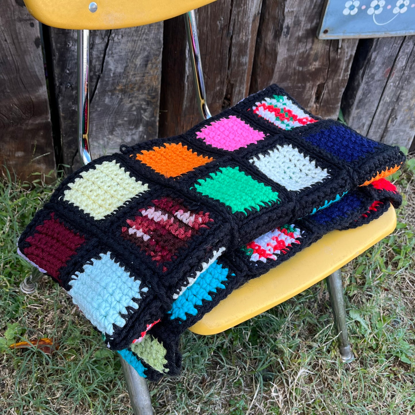 【USA vintage】Granny Blanket ひざ掛け モザイクスクエア