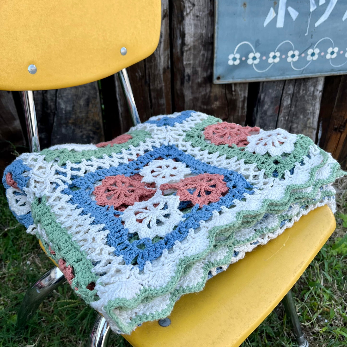 【USA vintage】グラニーブランケット パステルカラー モチーフ