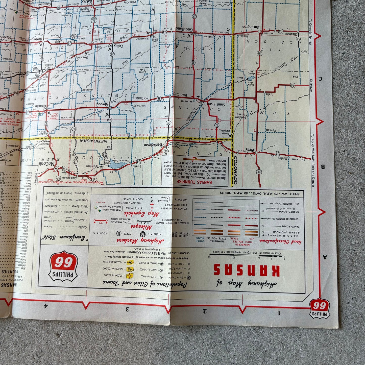 【1960 USA vintage】Phillips 66 Kansas Road Map