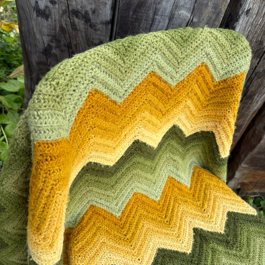 【USA vintage】granny blanket green yellow