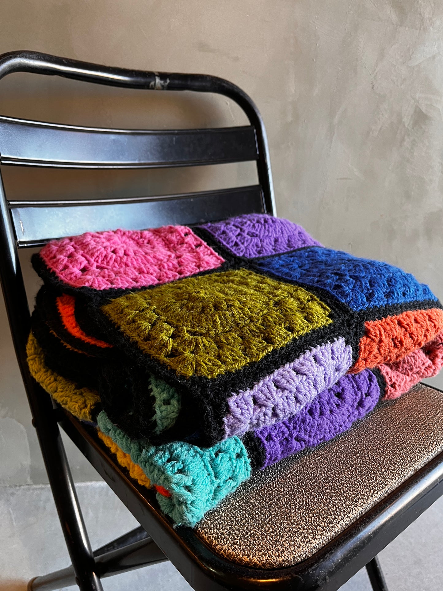 【USA vintage】グラニーブランケット カラフルスクエア