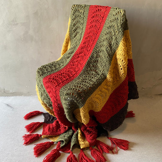 【1970s USA vintage】グラニーブランケット クロシェ タッセル