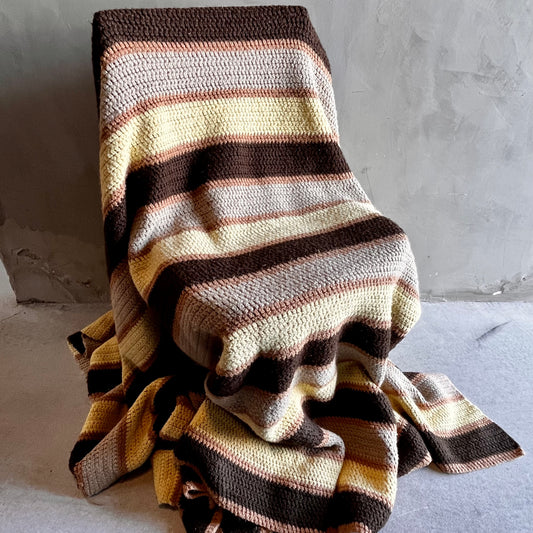 【USA vintage】グラニーブランケット ラグ ブラウン ストライプ