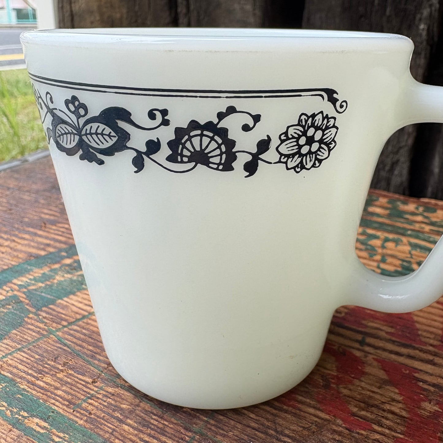 【1960s-1970s USA vintage】PYREX mugcup OLD TOWN BLUE