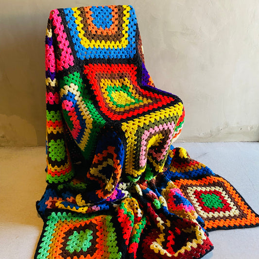 【1970s USA vintage】グラニーブランケット クロシェ ラグ