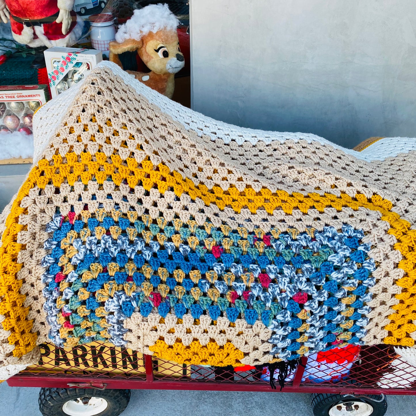 【1970s USA vintage】グラニーブランケット クロシェ ベージュ