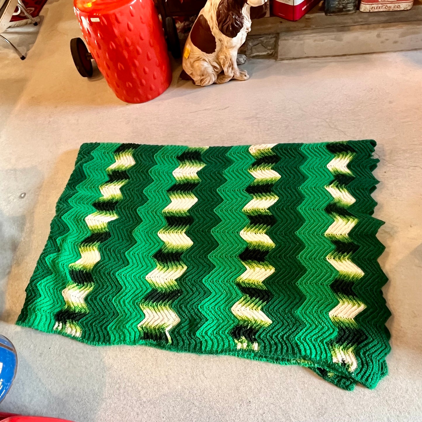 【1970s USA vintage】グラニーブランケット グリーン系 クロシェ