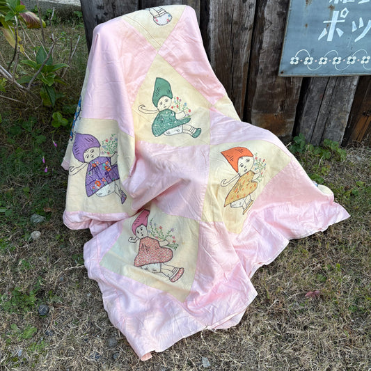 【USA vintage】feed sack antique fabric girl