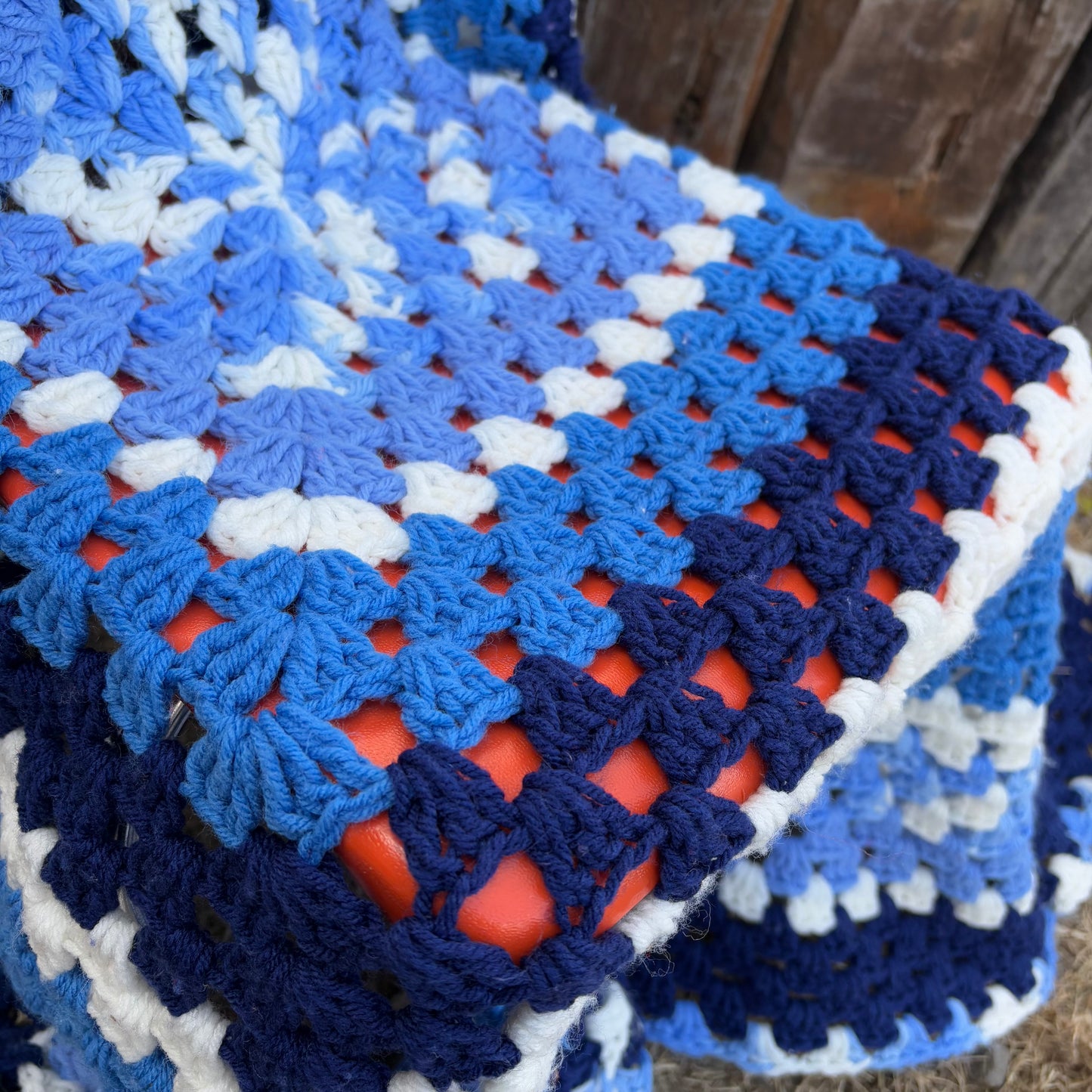 【USA vintage】granny blanket square Blue