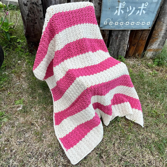 【USA vintage】グラニーブランケット ピンク×白