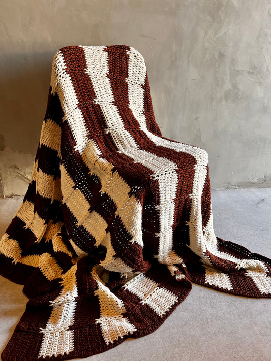 【USA vintage】グラニーブランケット 白×茶