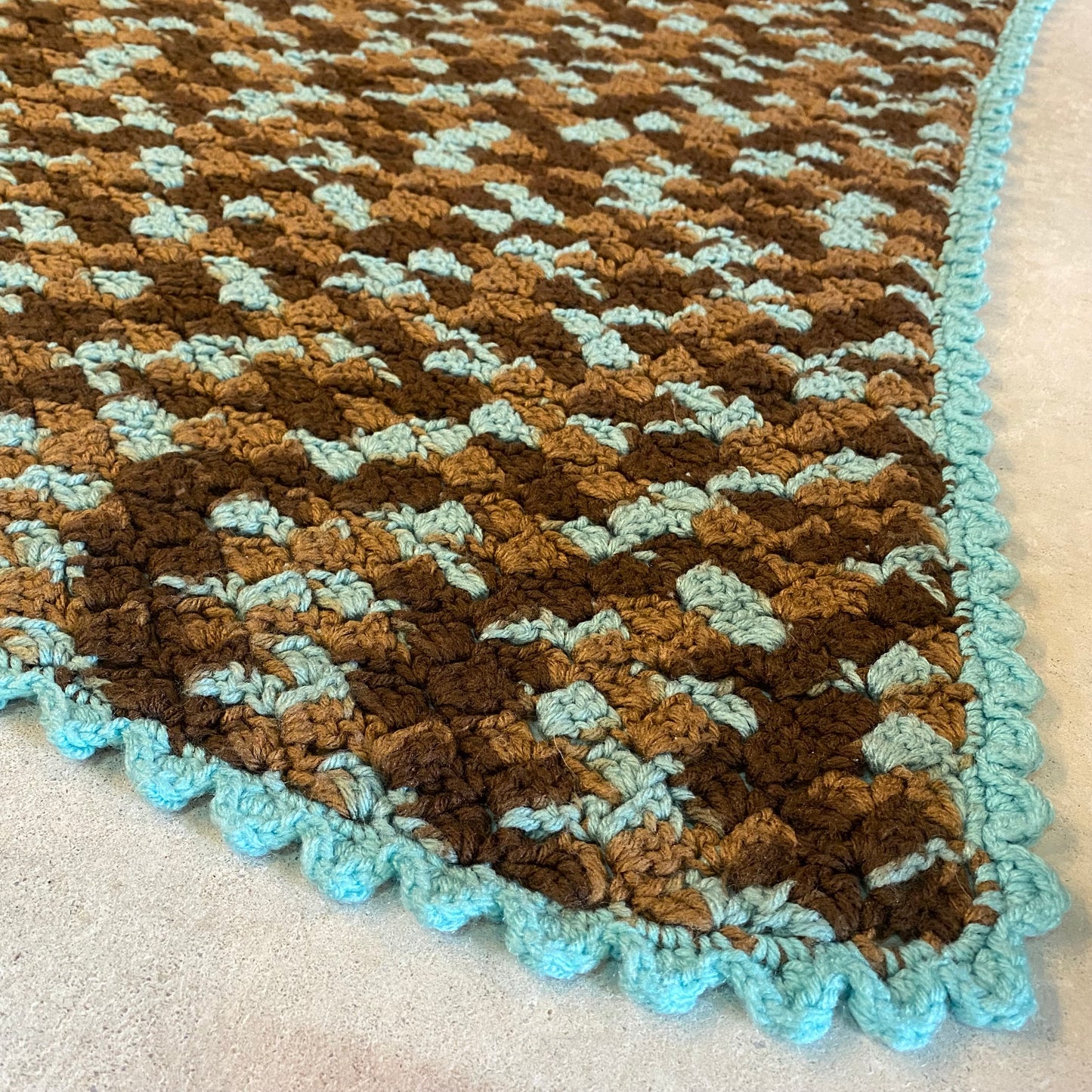 【1970s USA vintage】グラニーブランケット ブルー×ブラウン