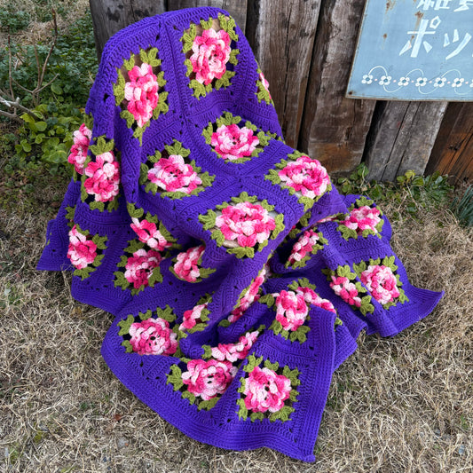 【USA vintage】Rose Granny Square Blanket