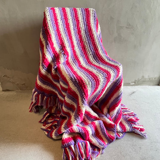 【USA vintage】グラニーブランケットピンク×パープル×白
ストライプ