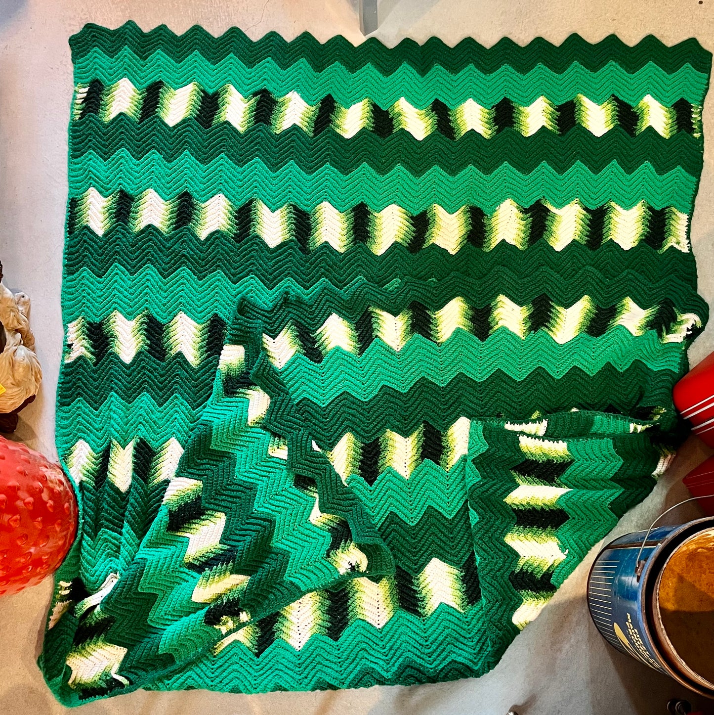 【1970s USA vintage】グラニーブランケット グリーン系 クロシェ