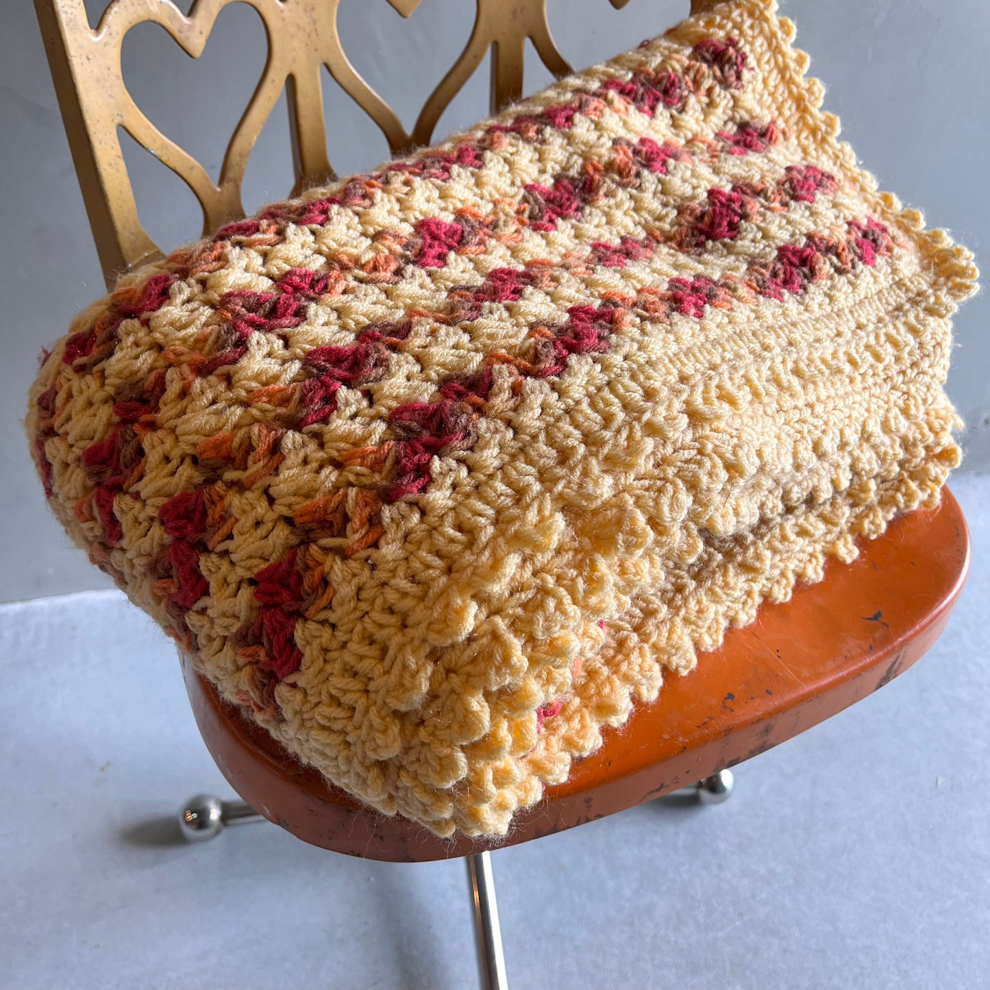 【USA vintage】グラニーブランケット 黄色×赤 暖色系