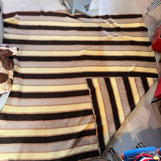 【USA vintage】グラニーブランケット ラグ ブラウン ストライプ