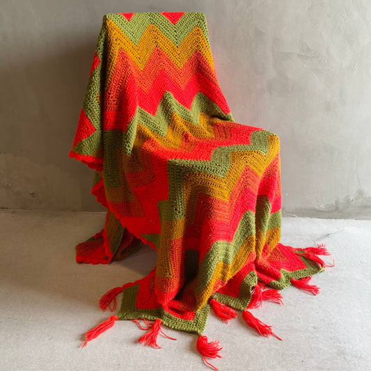 【1970s USA vintage】グラニーブランケット クロシェ ギザギザ