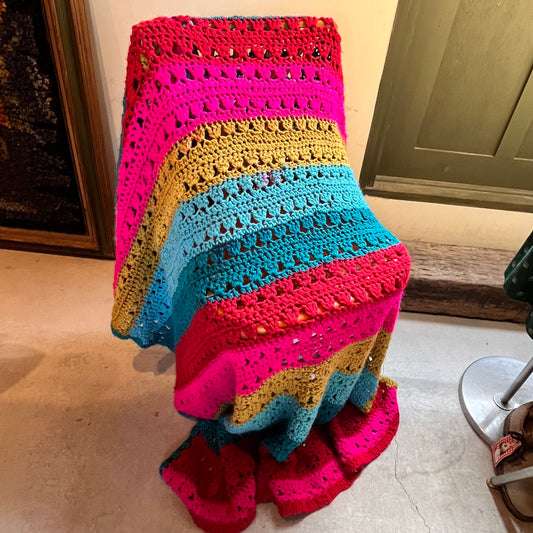 【USA vintage】グラニーブランケット サイケデリックストライプ