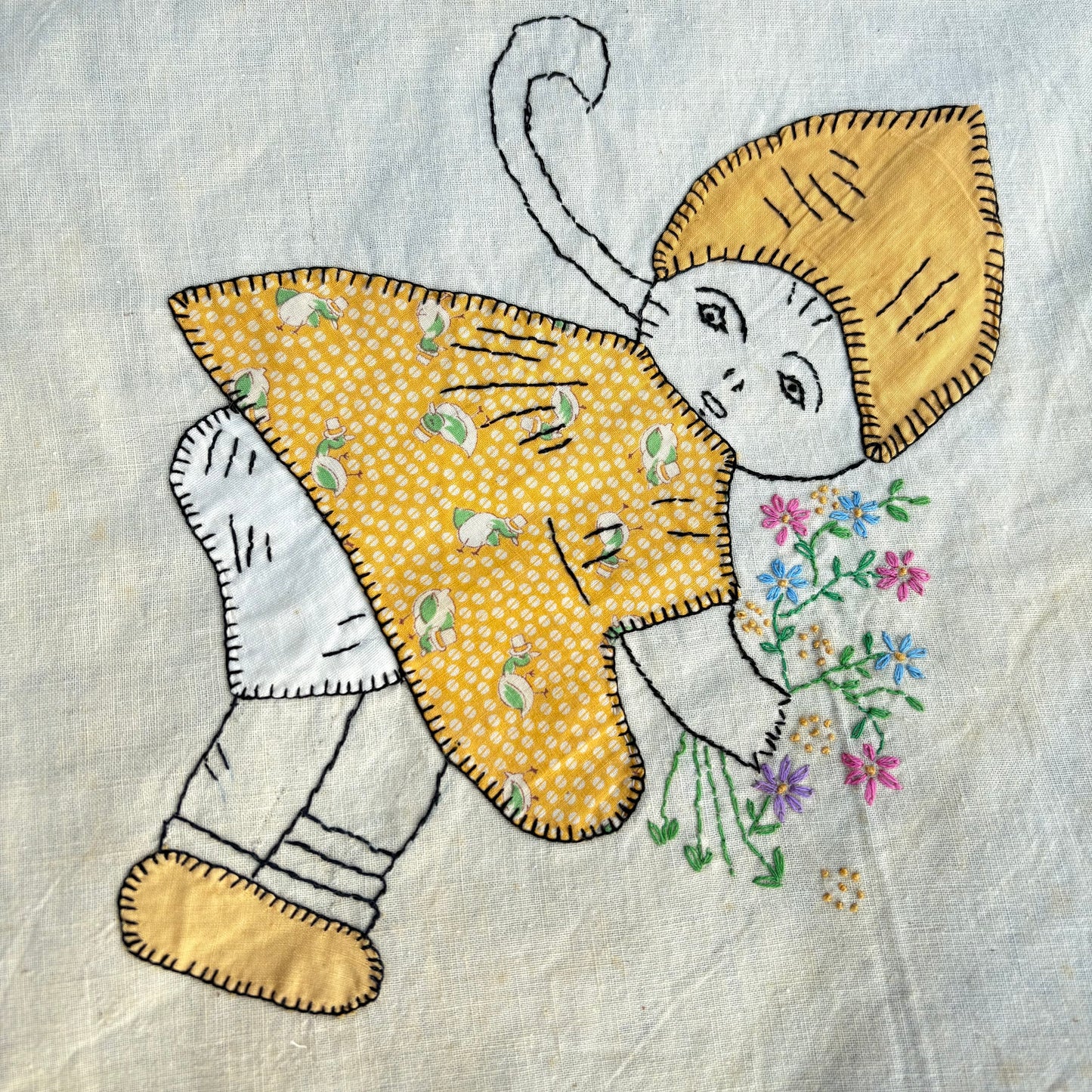 【USA vintage】feed sack antique fabric girl