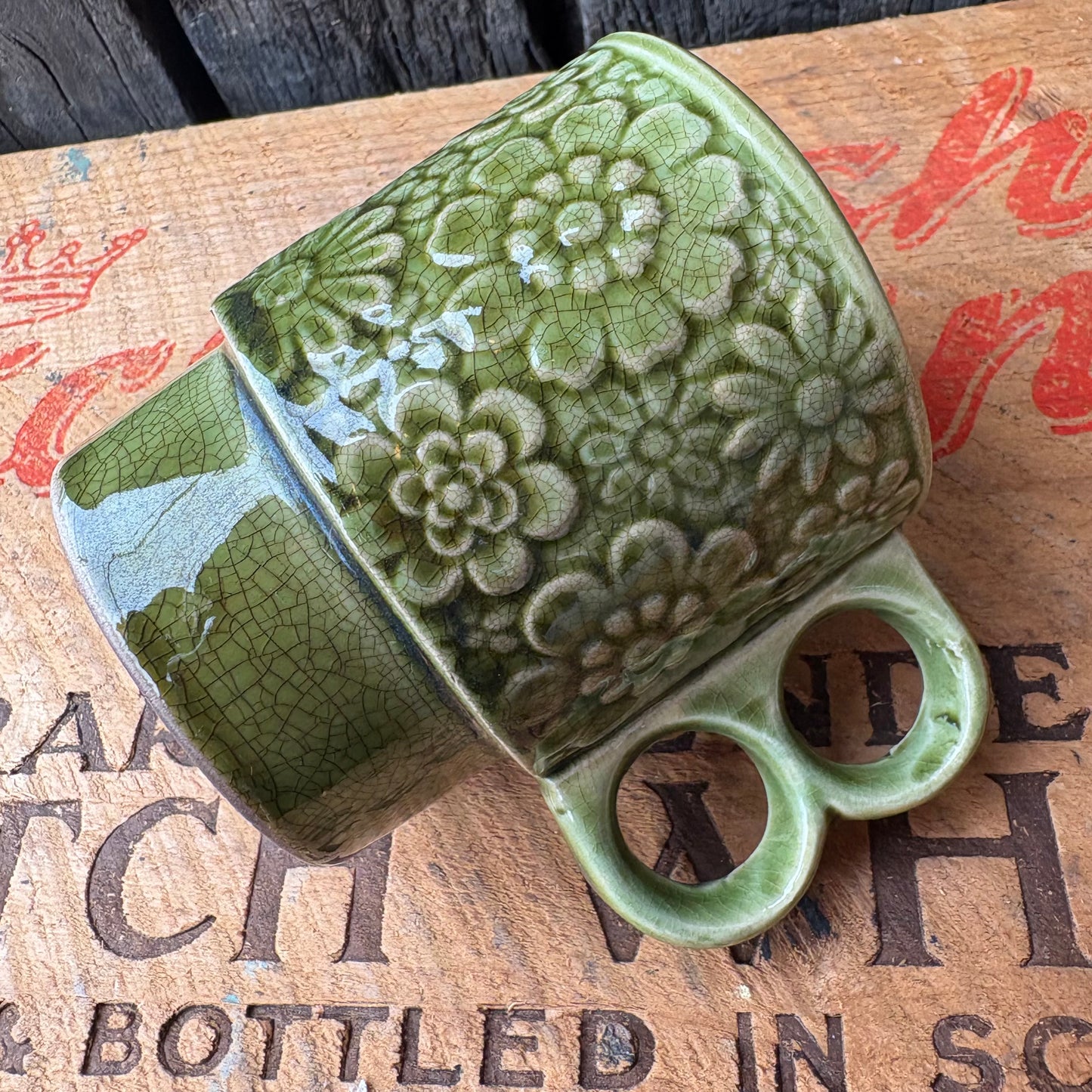 【1970s vintage】JAPAN stacking mug Green flower