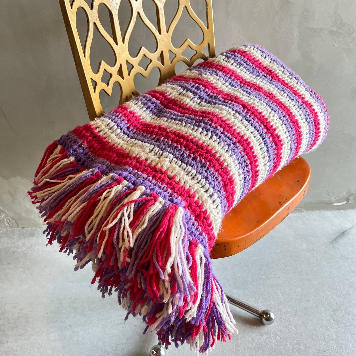 【USA vintage】グラニーブランケットピンク×パープル×白
ストライプ