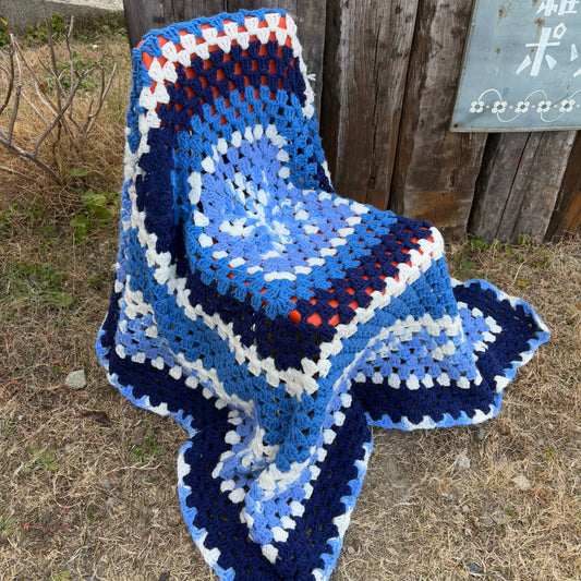 【USA vintage】granny blanket square Blue