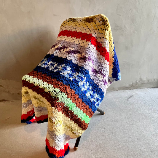 【USA vintage】グラニーブランケット ボーダー マルチカバー