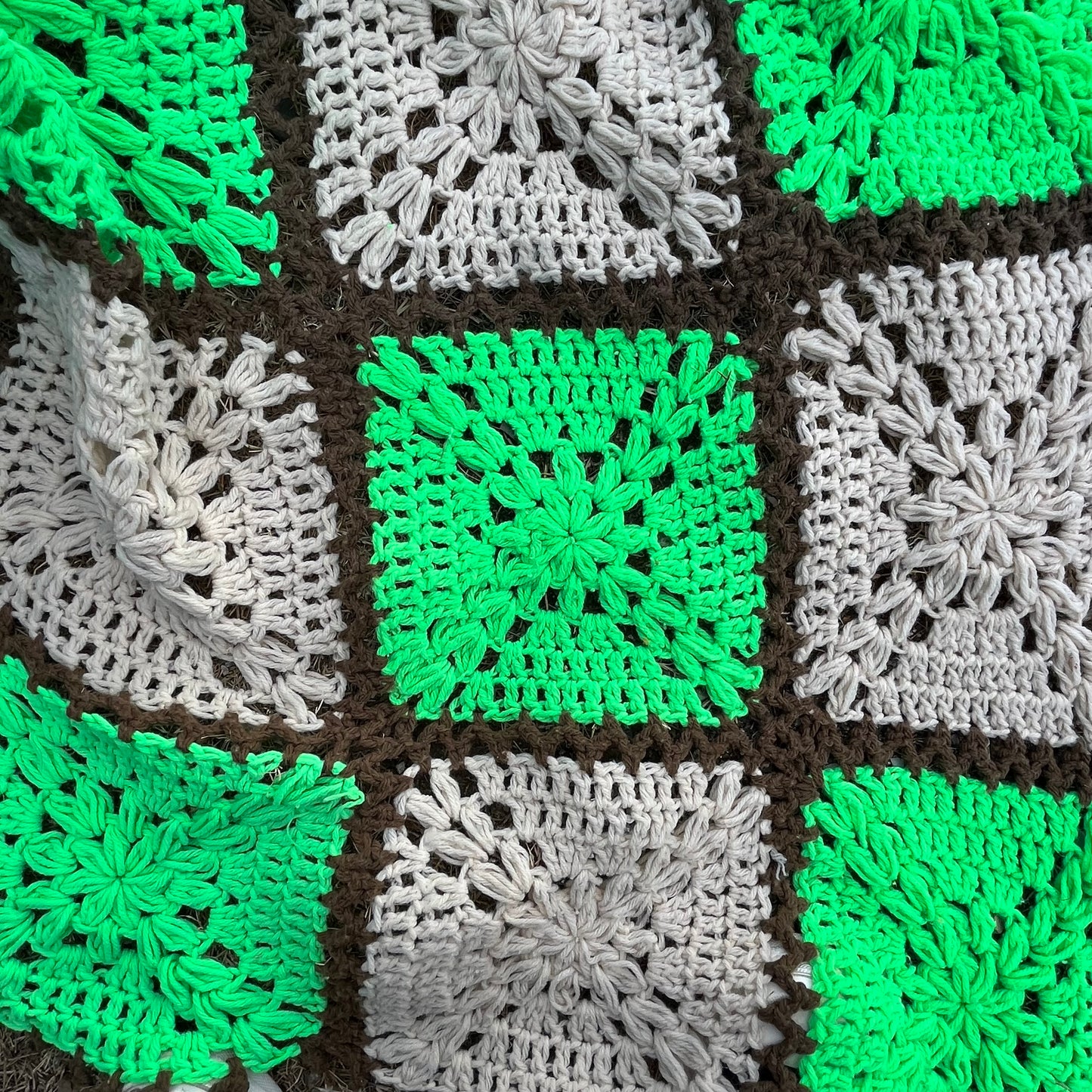 【USA vintage】Granny Blanket beige × green
