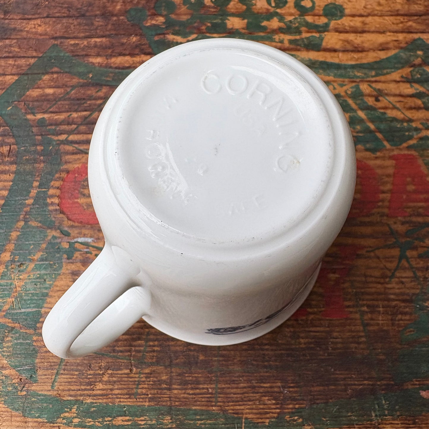 【1960s-1970s USA vintage】CORNING mugcup OLD TOWN BLUE