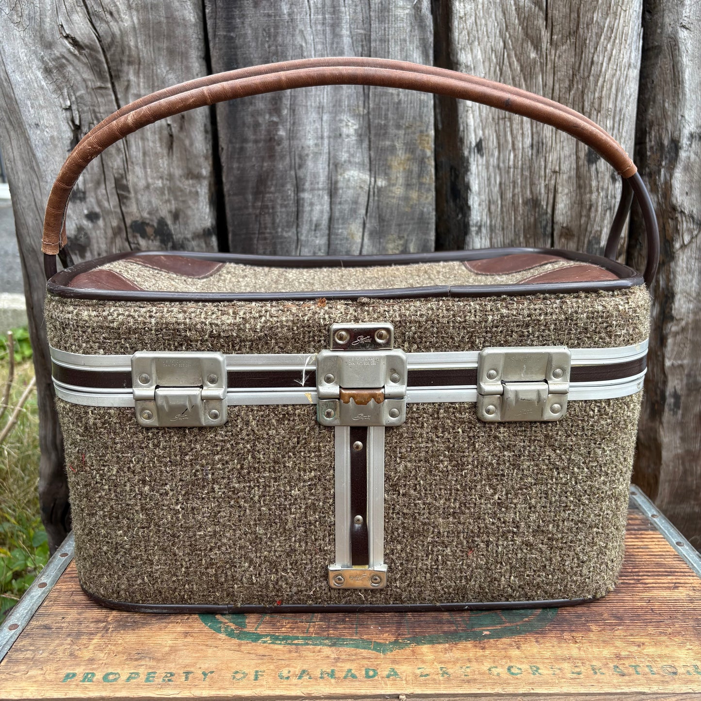 【1950s USA vintage】SKYWAY Train Case tweed