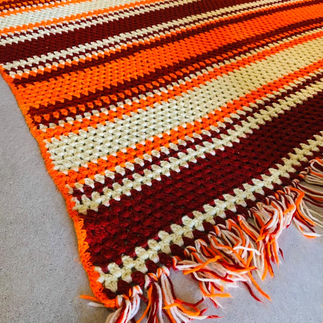 【1970s USA vintage】グラニーブランケット クロシェ オレンジ系