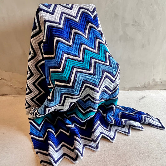 【USA vintage】グラニーブランケット ギザギザ ブルー