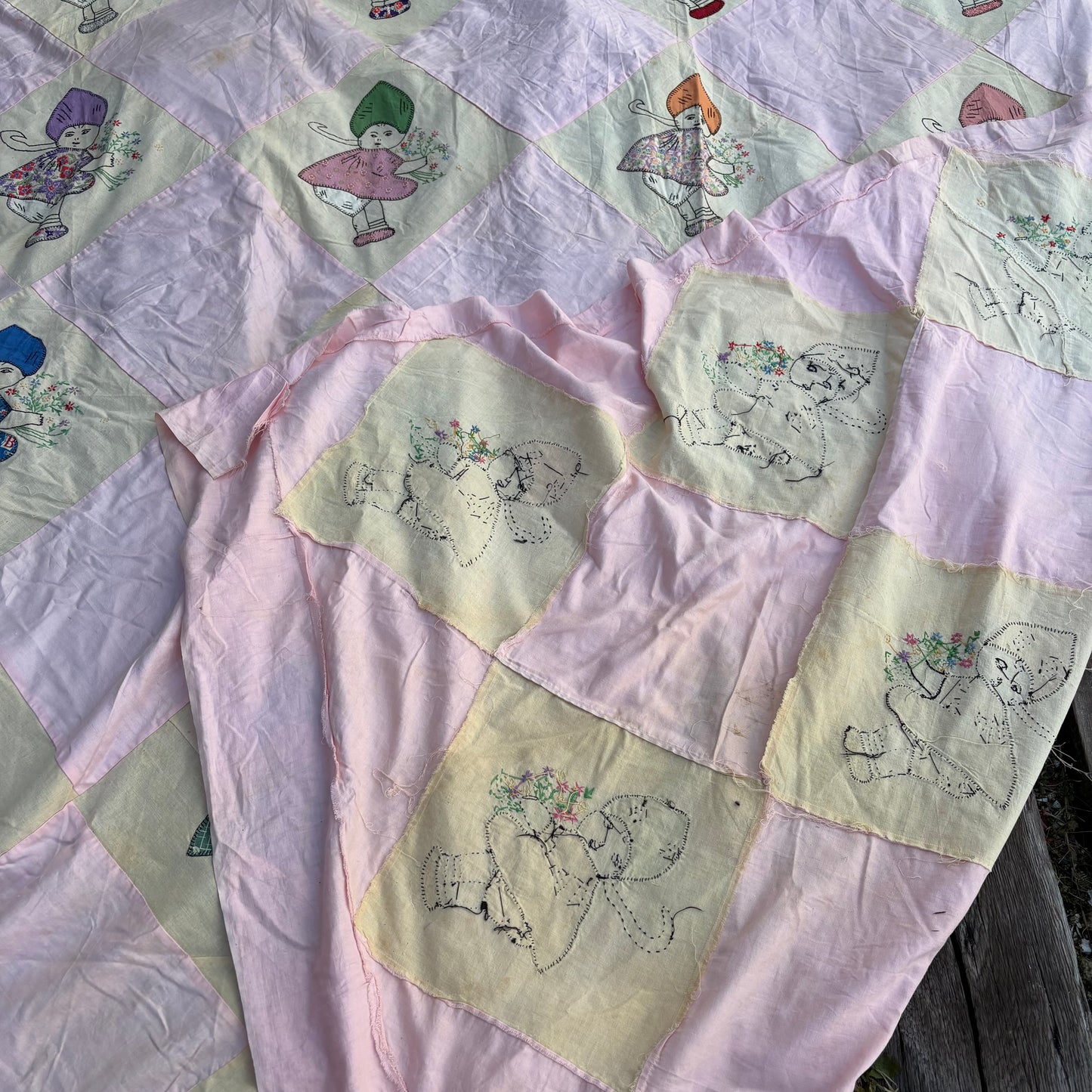 【USA vintage】feed sack antique fabric girl