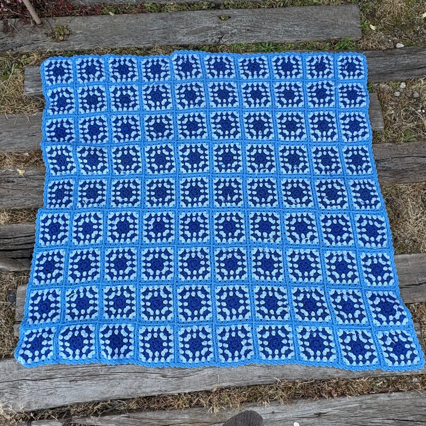 【USA vintage】granny square blanket Blue