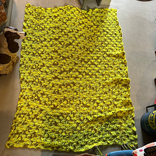 【USA vintage】グラニーブランケット イエロー系 シェルスティッチ