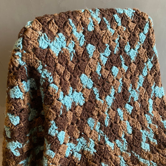 【1970s USA vintage】グラニーブランケット ブルー×ブラウン