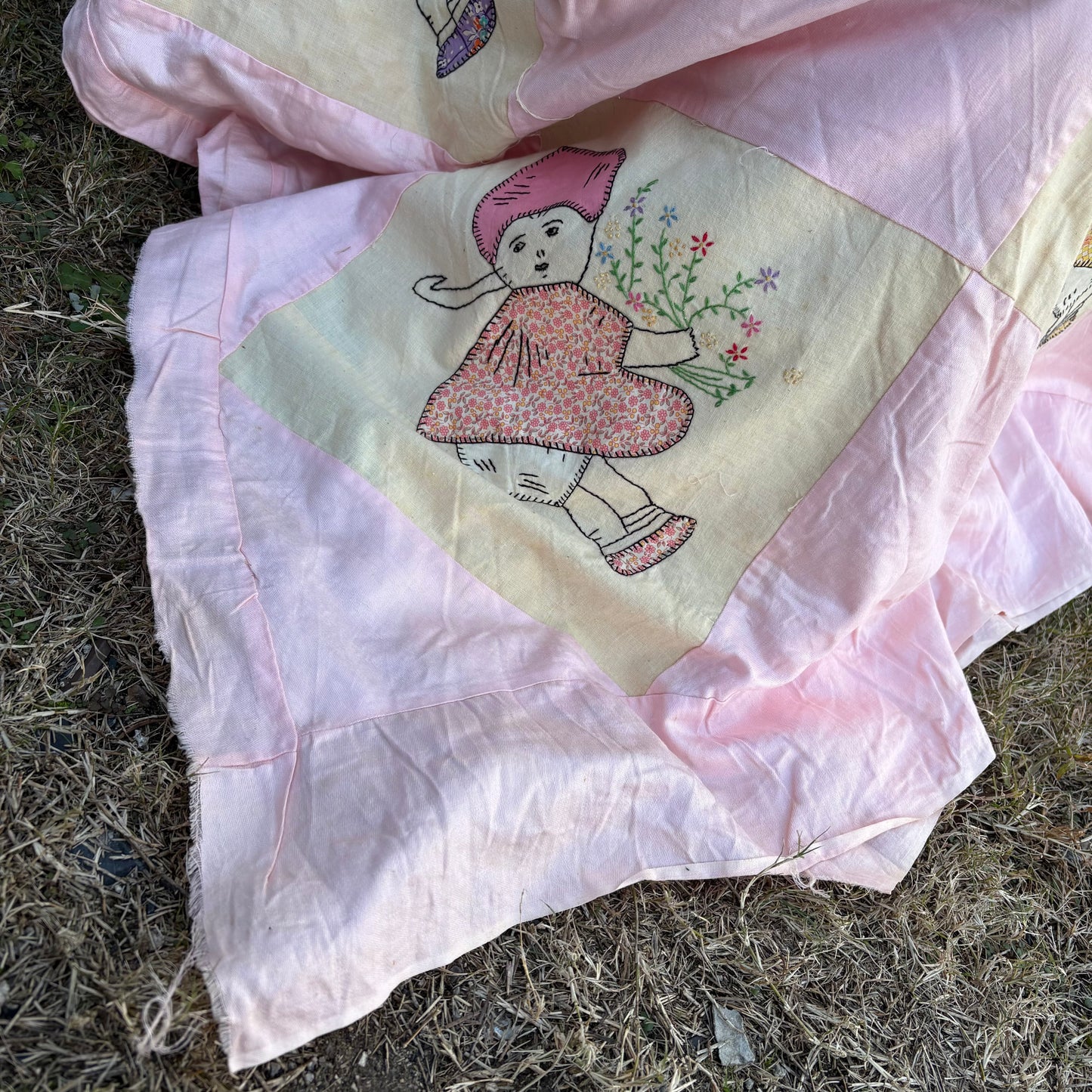 【USA vintage】feed sack antique fabric girl
