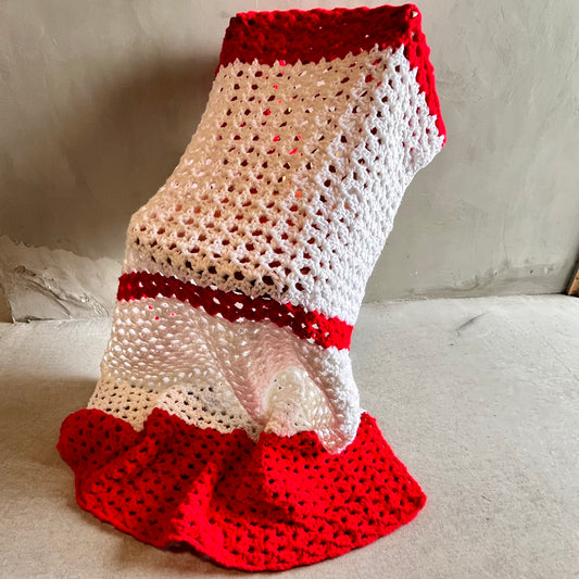 【USA vintage】グラニーブランケット ひざ掛け 赤×白