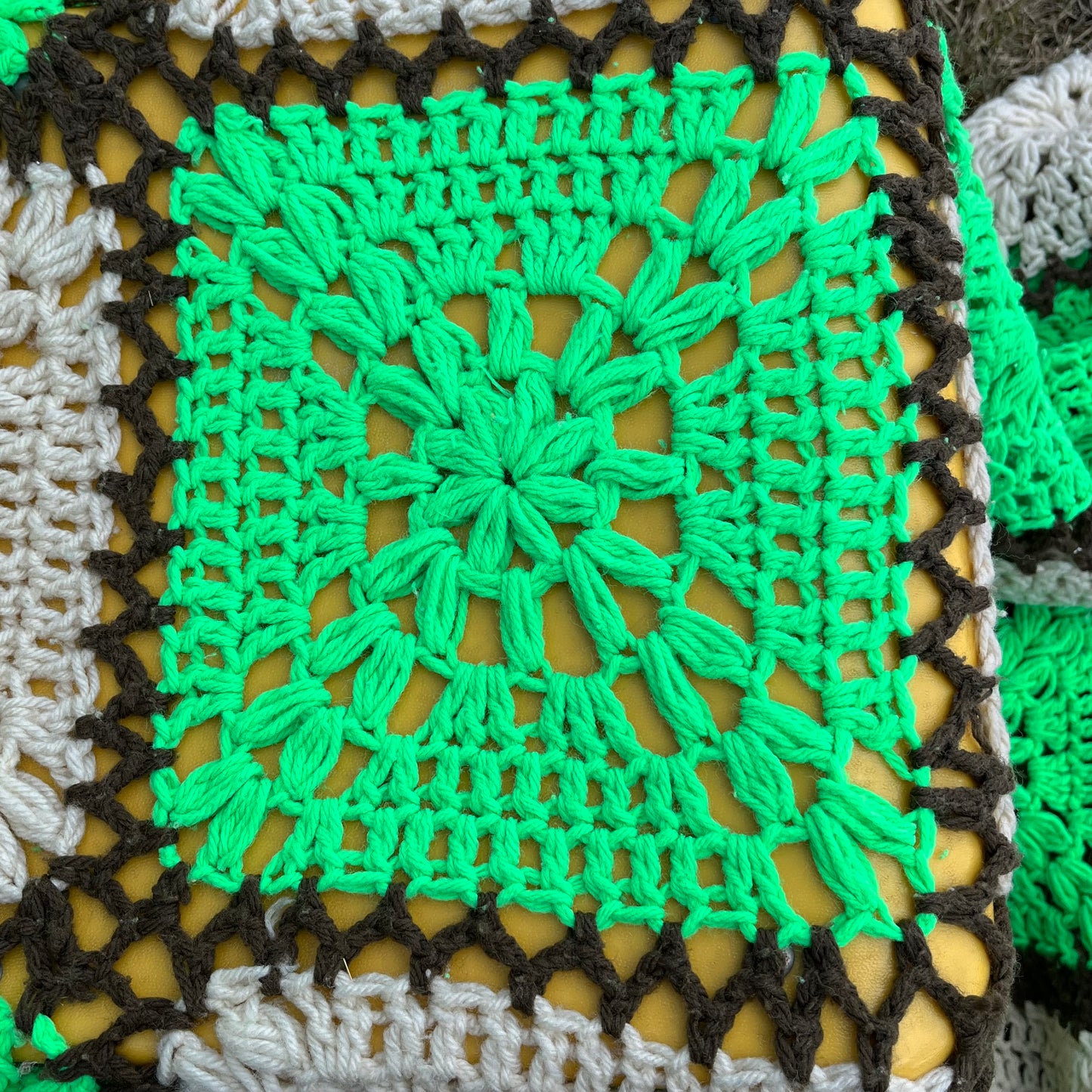 【USA vintage】Granny Blanket beige × green