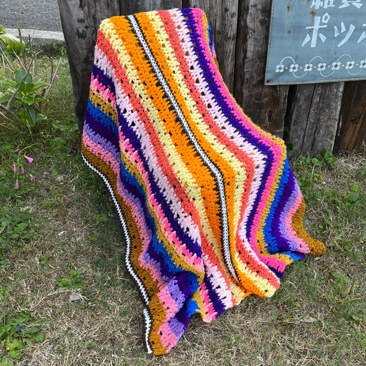 【USA vintage】グラニーブランケット カラフル ストライプ