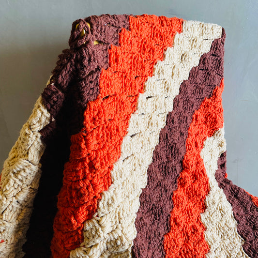 【1970s USA vintage】グラニーブランケット クロシェ オレンジ系