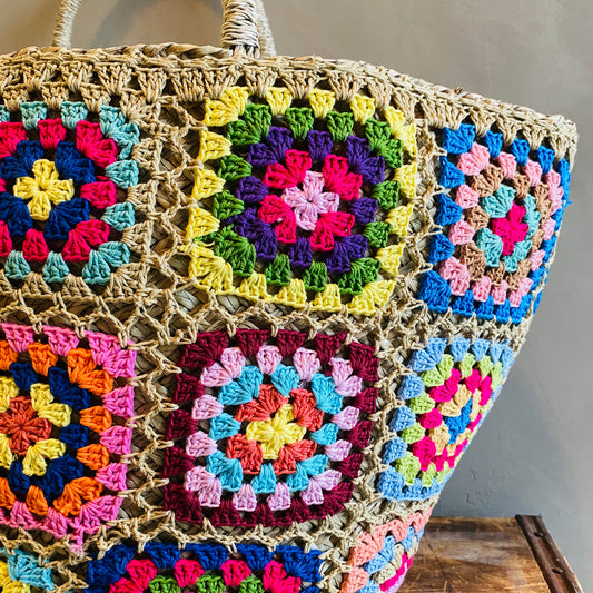 クロシェ編み グラニースクエア モチーフ カゴバッグ