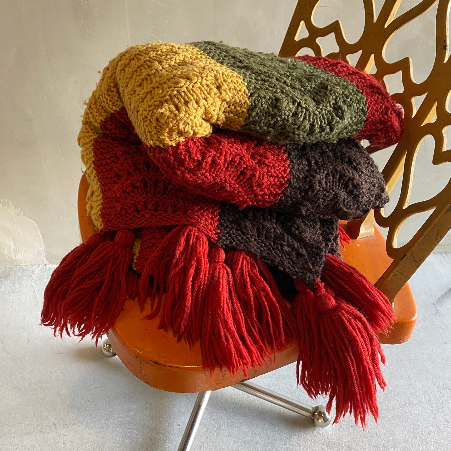 【1970s USA vintage】グラニーブランケット クロシェ タッセル