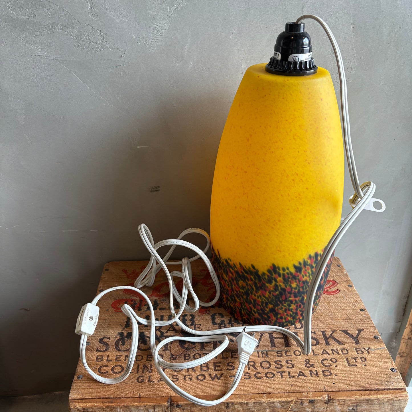 【1970s USA vintage】Yellow Speckled Glass Hanging Pendant Lamp