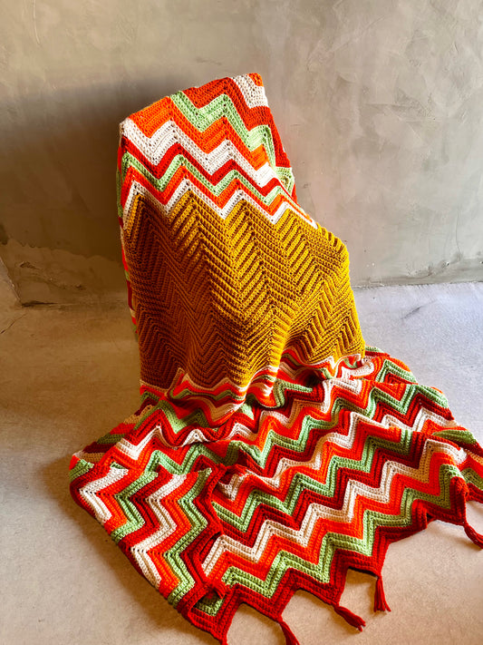 【1970s USA vintage】グラニーブランケット 暖色系