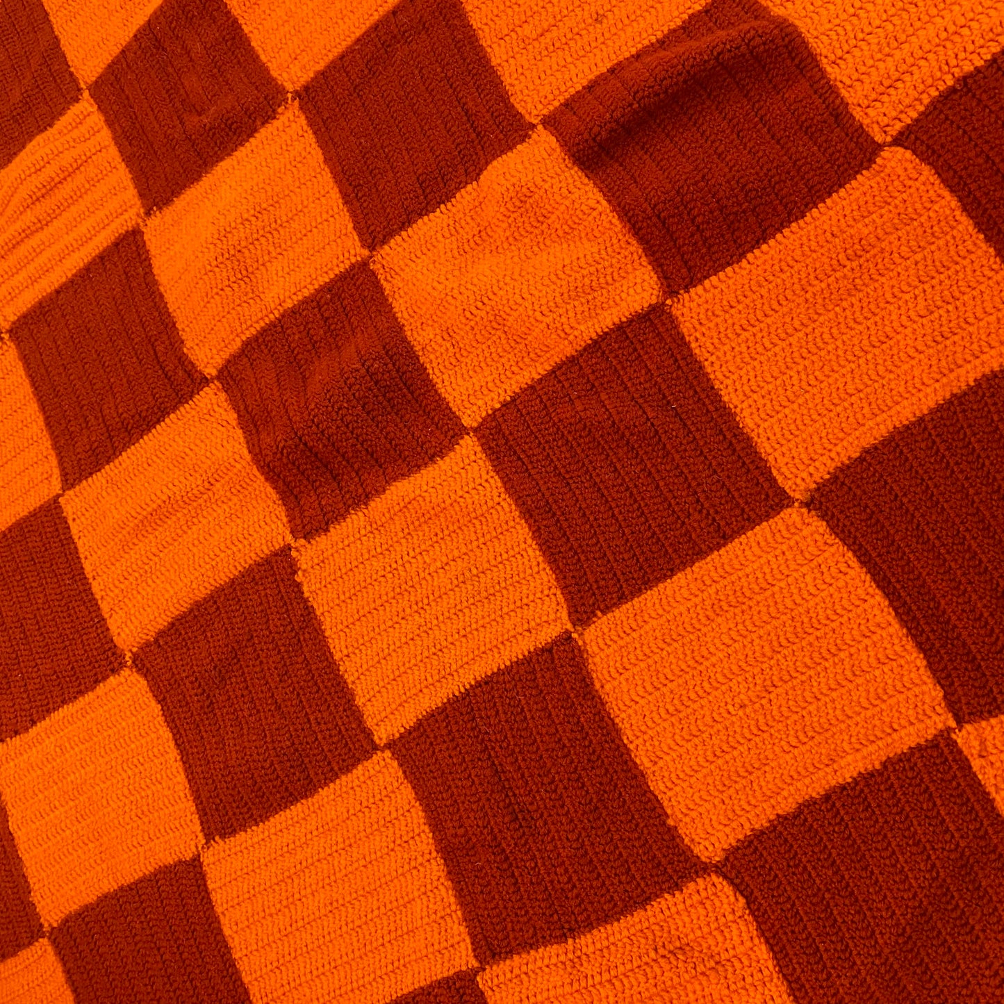 【1970s USA vintage】グラニーブランケット クロシェ オレンジ×レンガ
